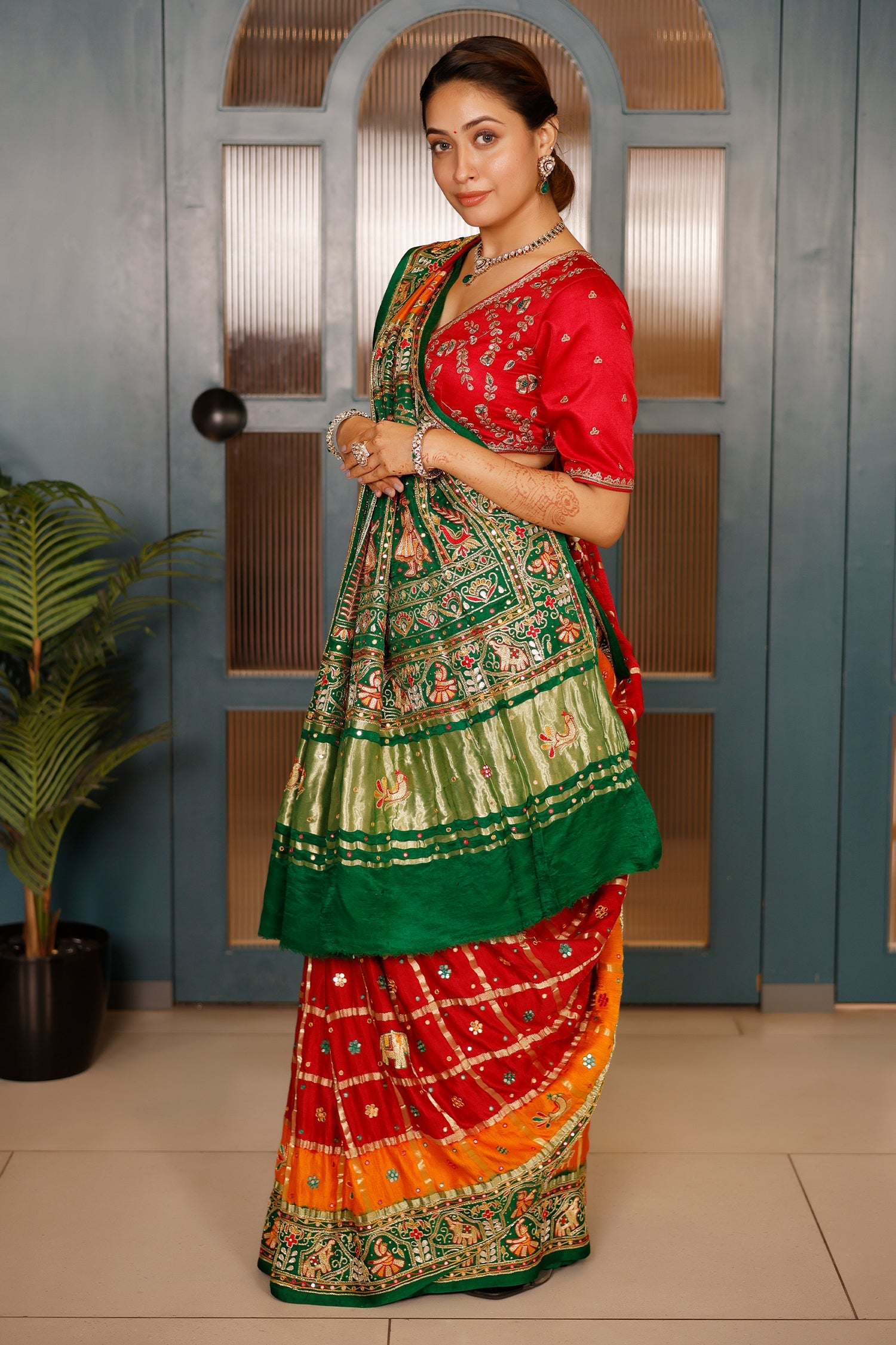 Maroon and Multi Colored Gaji Silk Traditional Gharchola Saree - red silk saree