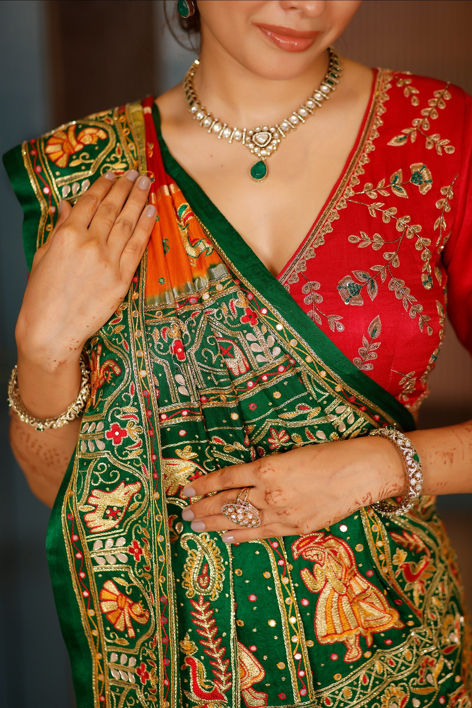 Maroon and Multi Colored Gaji Silk Traditional Gharchola Saree - red silk saree