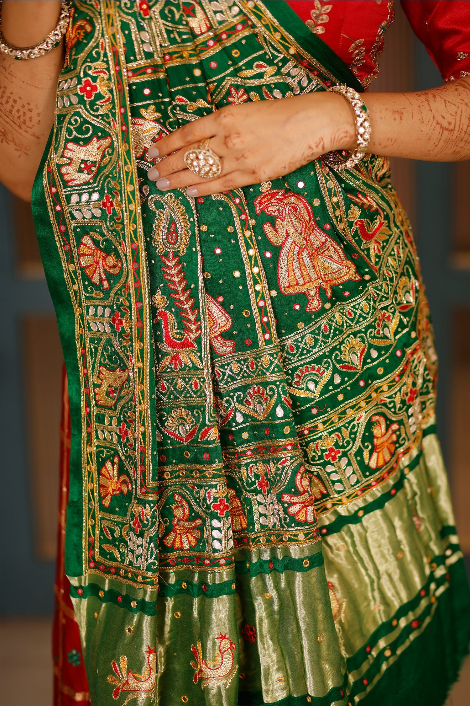 Maroon and Multi Colored Gaji Silk Traditional Gharchola Saree - red silk saree