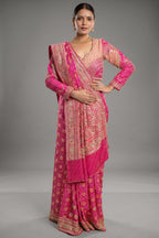 Pink Georgette Bandhej Traditional Saree with Kaat and Sequin Beaded Work - pink georgette saree bandhej