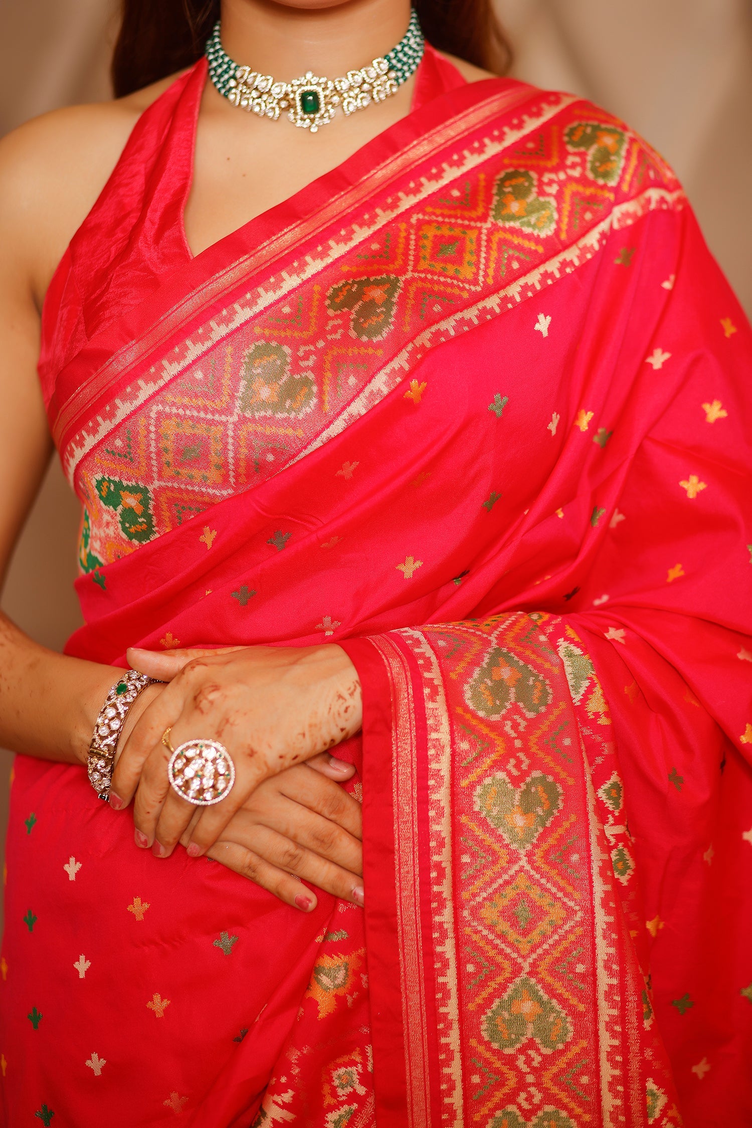Pink Banarasi Semi Silk Woven Saree with Patola Border and Pallu - pink silk saree patola