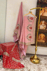 Pink Chiffon Shimmer Saree with Peacock Motif Embroidered Butta