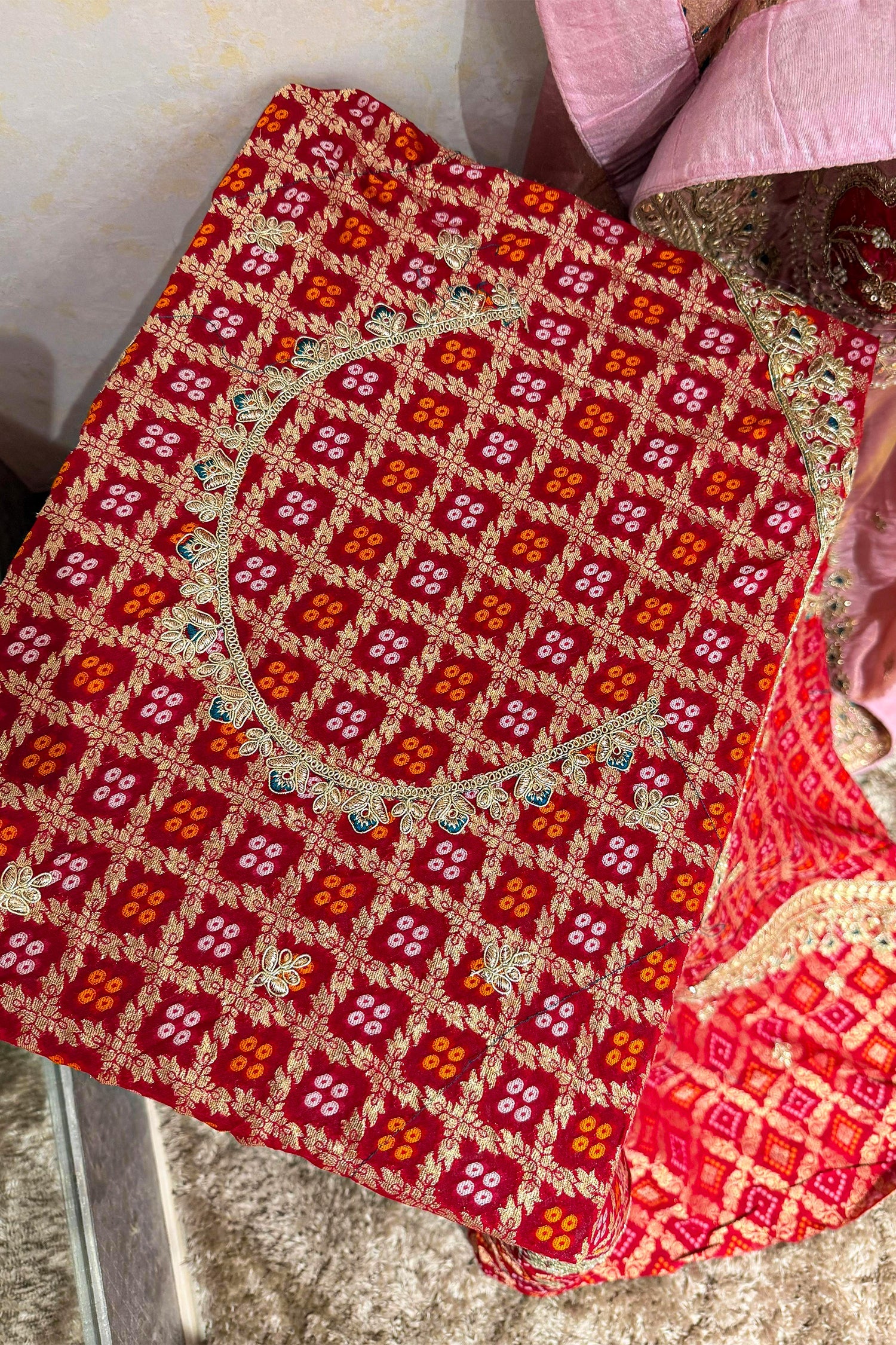 Pink Chiffon Shimmer Saree with Peacock Motif Embroidered Butta