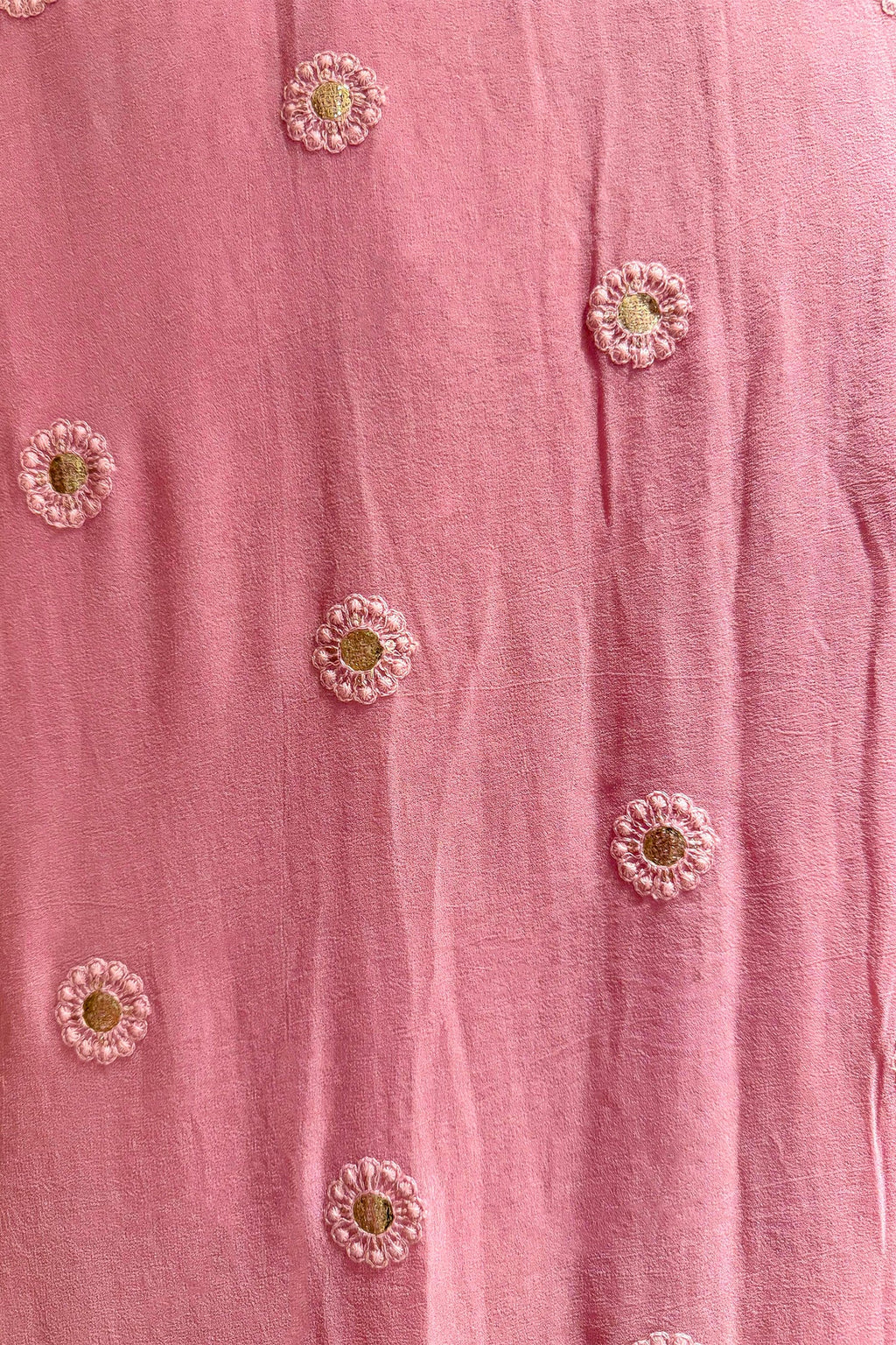 Light Baby Pink Georgette Lucknowi Worked Saree with Mukaish Work - pink georgette saree