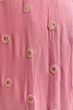 Light Baby Pink Georgette Lucknowi Worked Saree with Mukaish Work - pink georgette saree