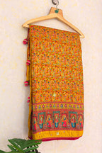 Yellow Dola Silk Pashmina Printed Saree with Sequin Cutdana Work - yellow silk saree