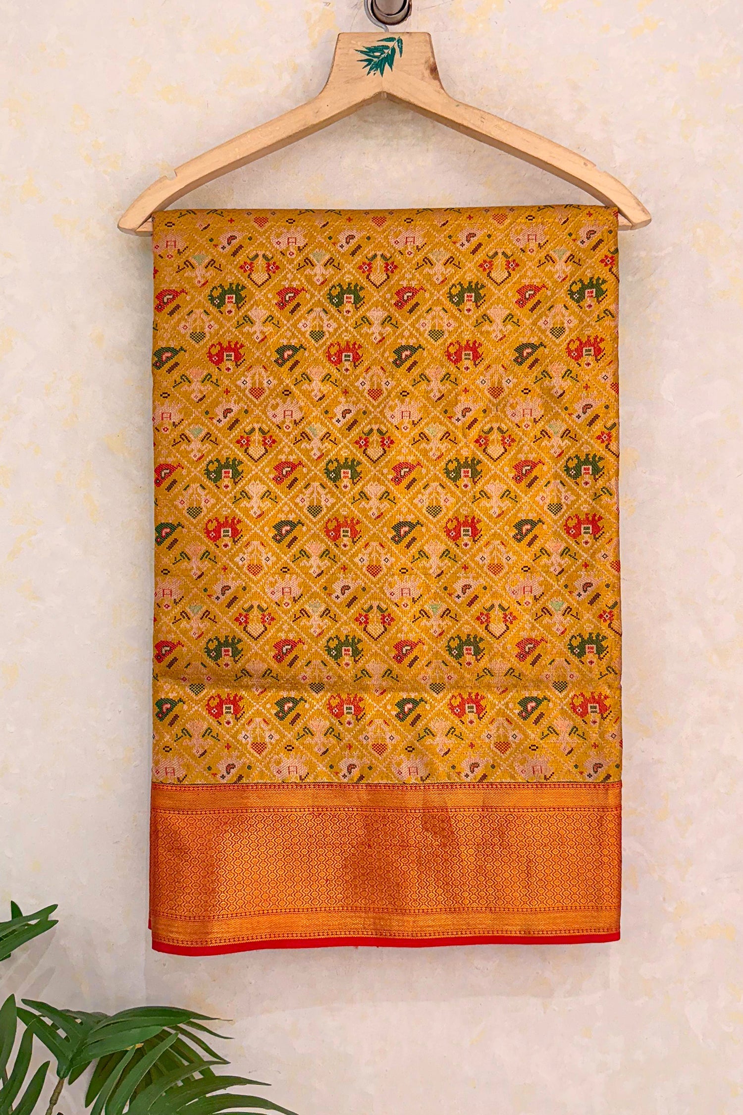 Mustard Yellow Kanchipuram Tissue Silk Checks Woven Patola Saree - yellow silk saree patola