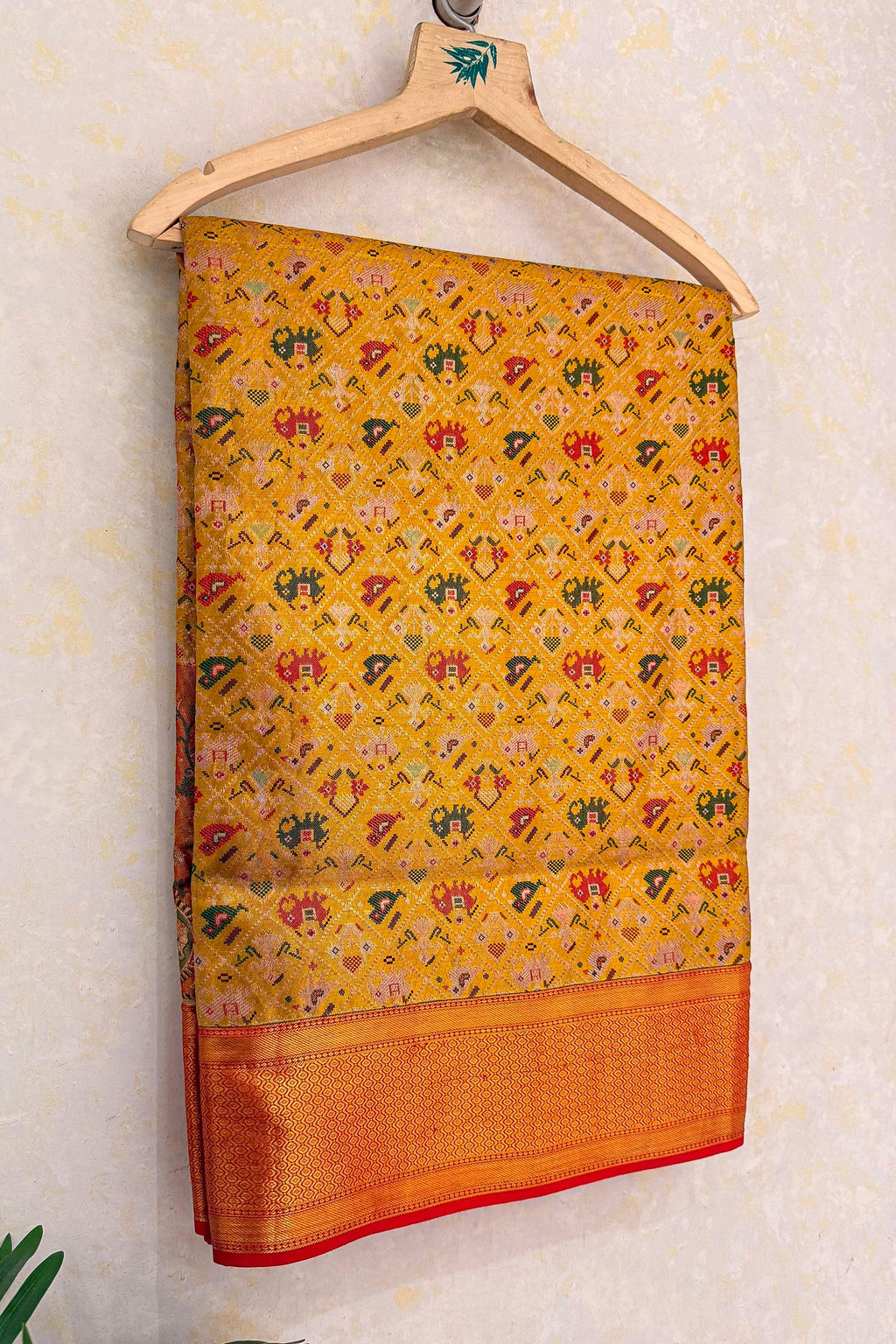Mustard Yellow Kanchipuram Tissue Silk Checks Woven Patola Saree - yellow silk saree patola