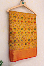 Mustard Yellow Kanchipuram Tissue Silk Checks Woven Patola Saree - yellow silk saree patola