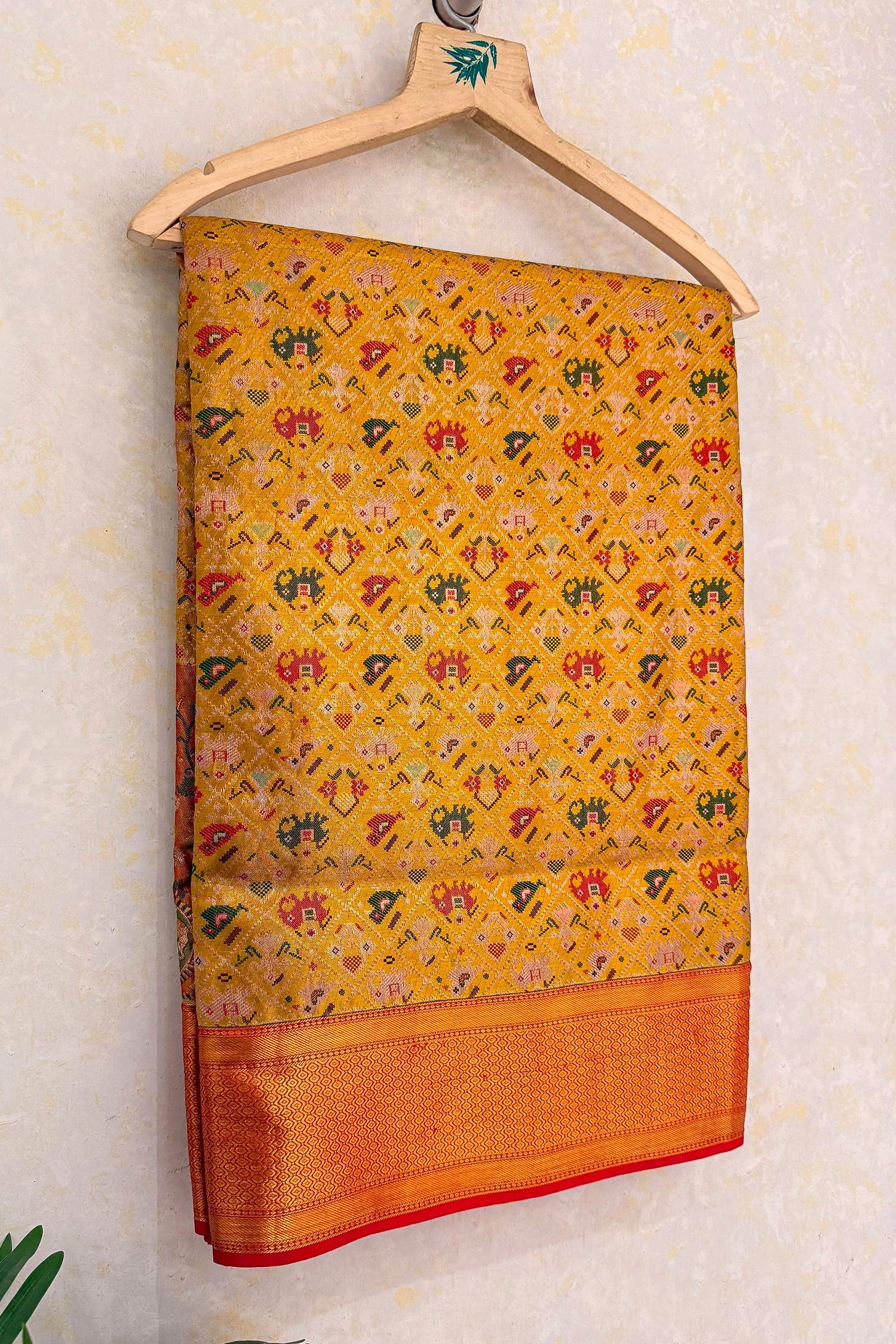 Mustard Yellow Kanchipuram Tissue Silk Checks Woven Patola Saree - yellow silk saree patola