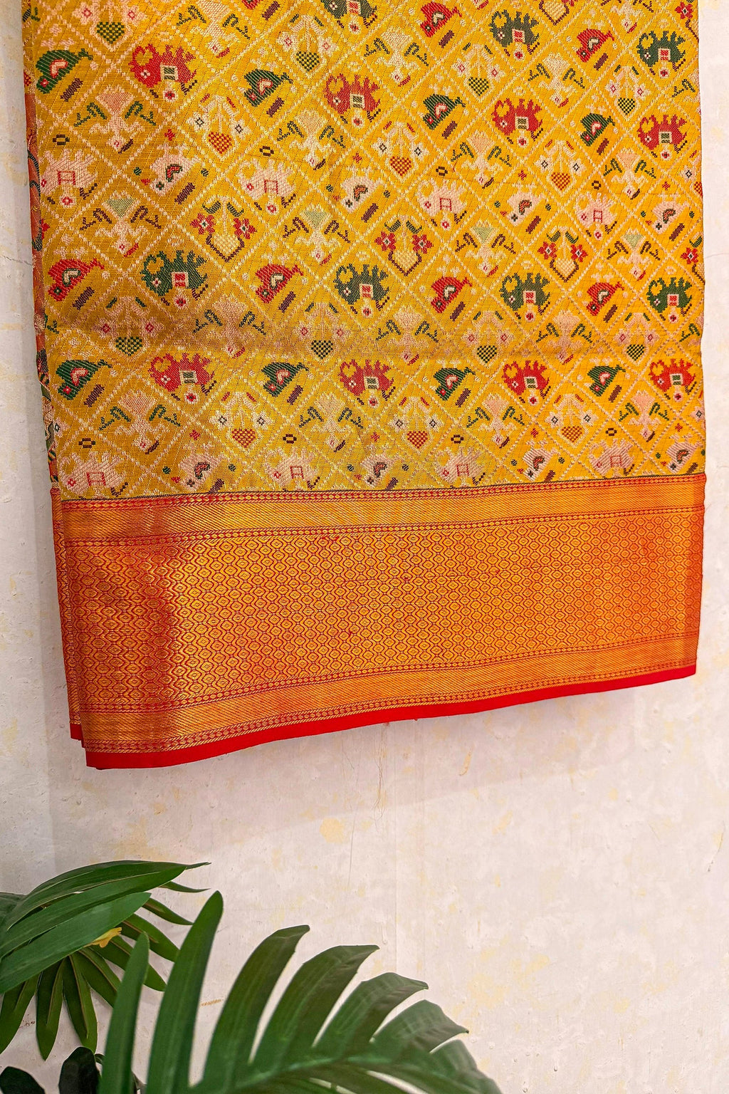 Mustard Yellow Kanchipuram Tissue Silk Checks Woven Patola Saree - yellow silk saree patola