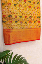 Mustard Yellow Kanchipuram Tissue Silk Checks Woven Patola Saree - yellow silk saree patola