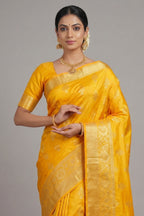 Yellow Kanchipuram Tissue Woven Saree - yellow saree