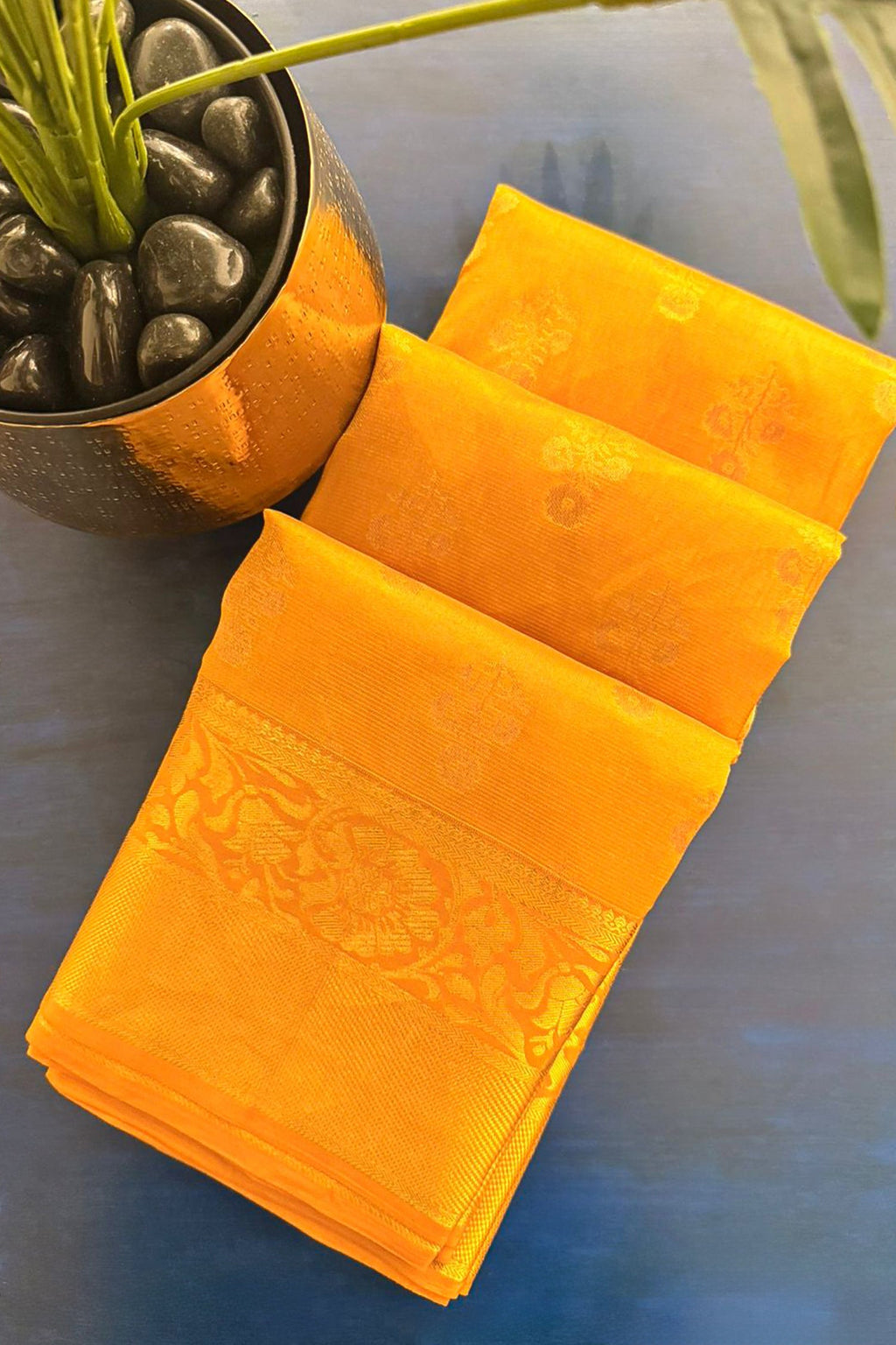 Yellow Kanchipuram Tissue Woven Saree - yellow saree
