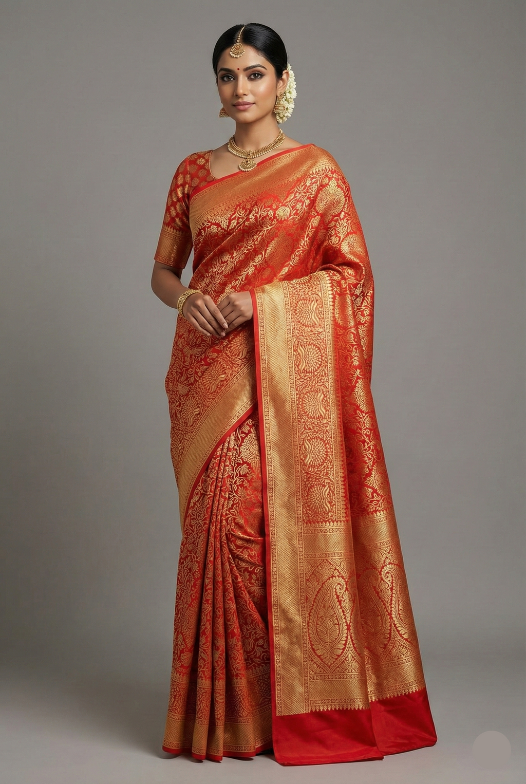 Rust Orange Kanchipuram Tissue Silk Traditional Woven Saree with Pink Hightlight - orange silk saree