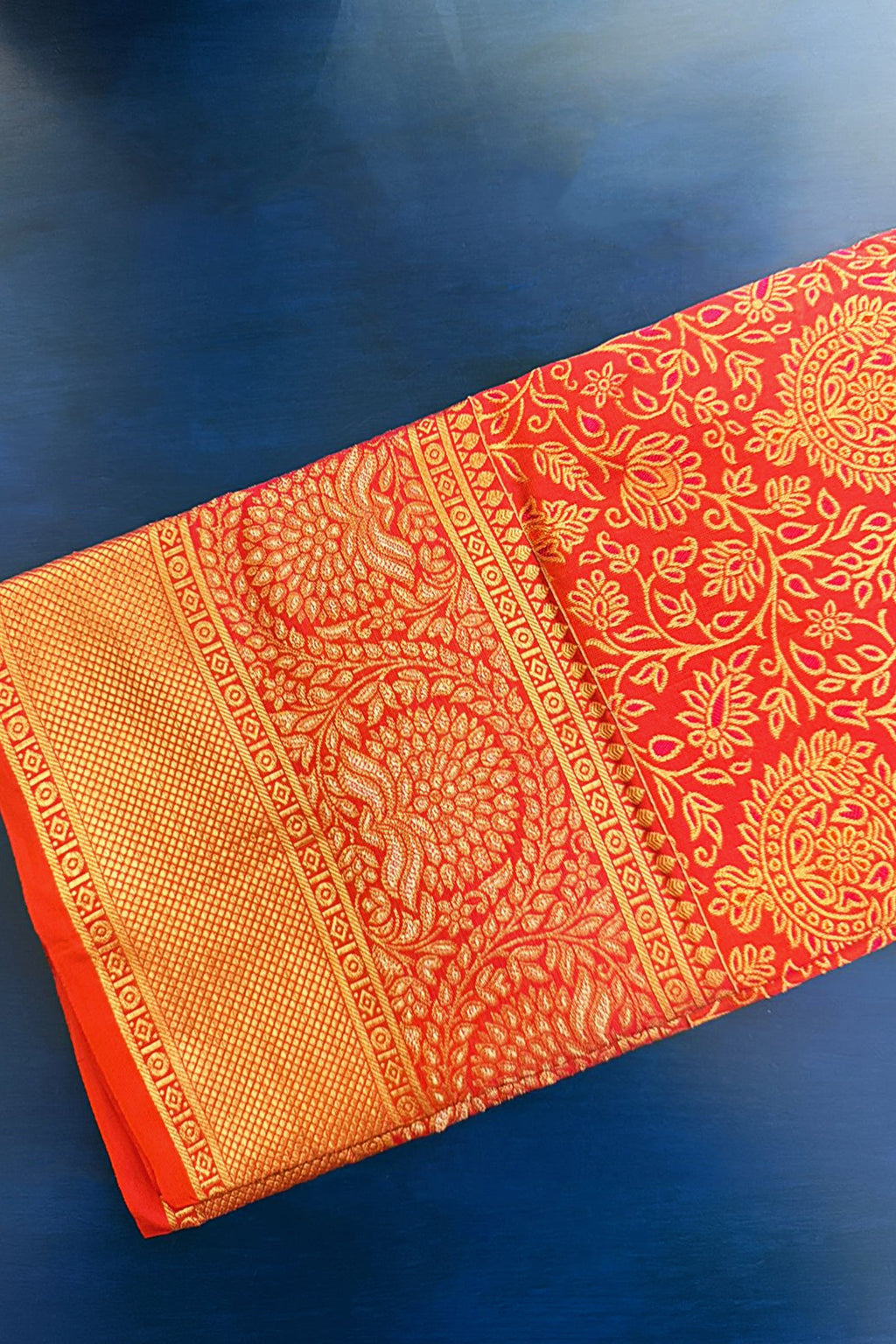 Rust Orange Kanchipuram Tissue Silk Traditional Woven Saree with Pink Hightlight - orange silk saree