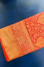 Rust Orange Kanchipuram Tissue Silk Traditional Woven Saree with Pink Hightlight - orange silk saree