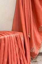 Coral Peach Soft Organza Silk Saree with Cutdana and Sequin Work - peach silk saree