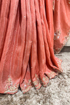 Coral Peach Soft Organza Silk Saree with Cutdana and Sequin Work - peach silk saree