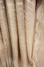 Cream Soft Organza Silk Weaving Stripe Saree with Poncho Blouse and Cutdana Work Scallop Border - cream silk saree