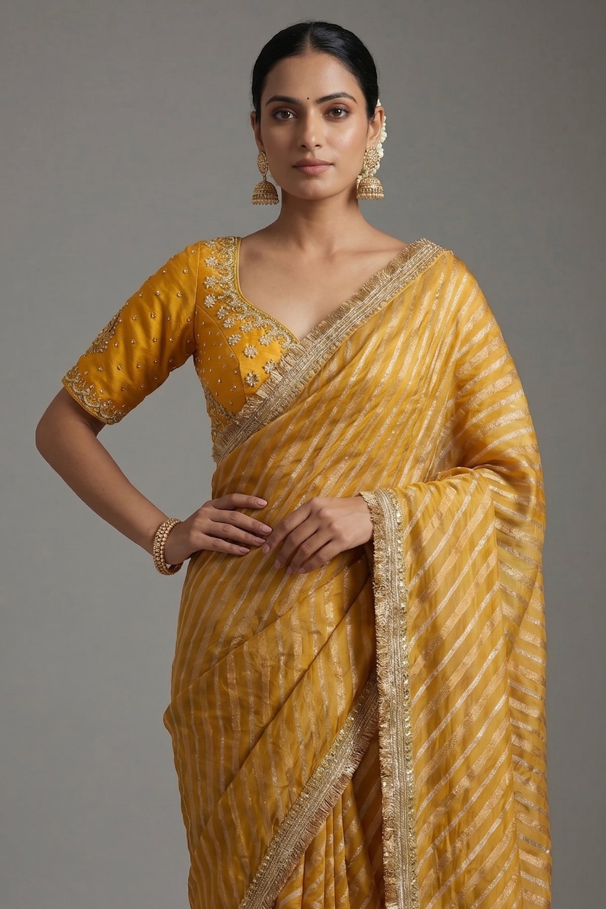 Yellow Tissue Woven Saree with Lace Work - yellow lace saree