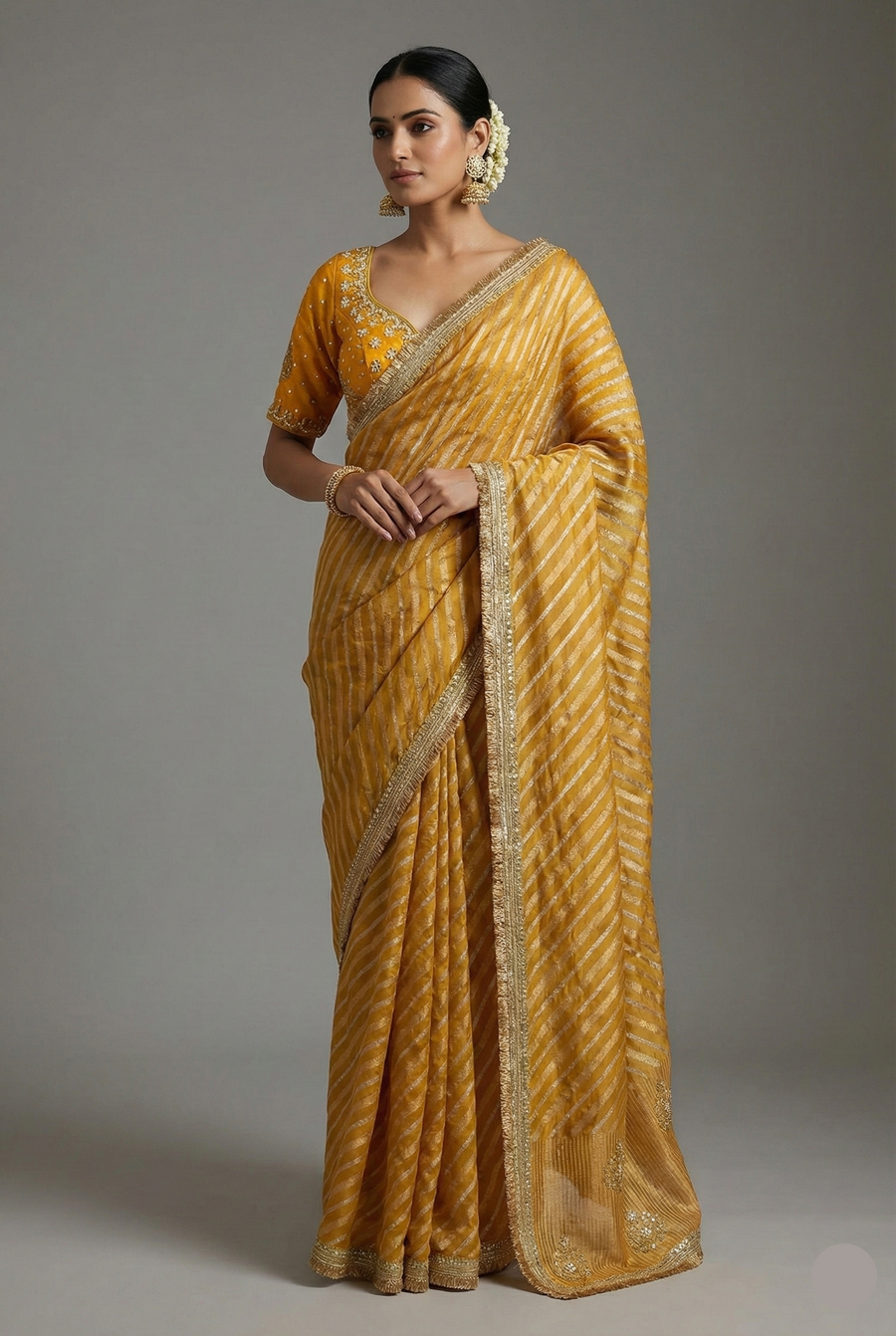 Yellow Tissue Woven Saree with Lace Work - yellow lace saree