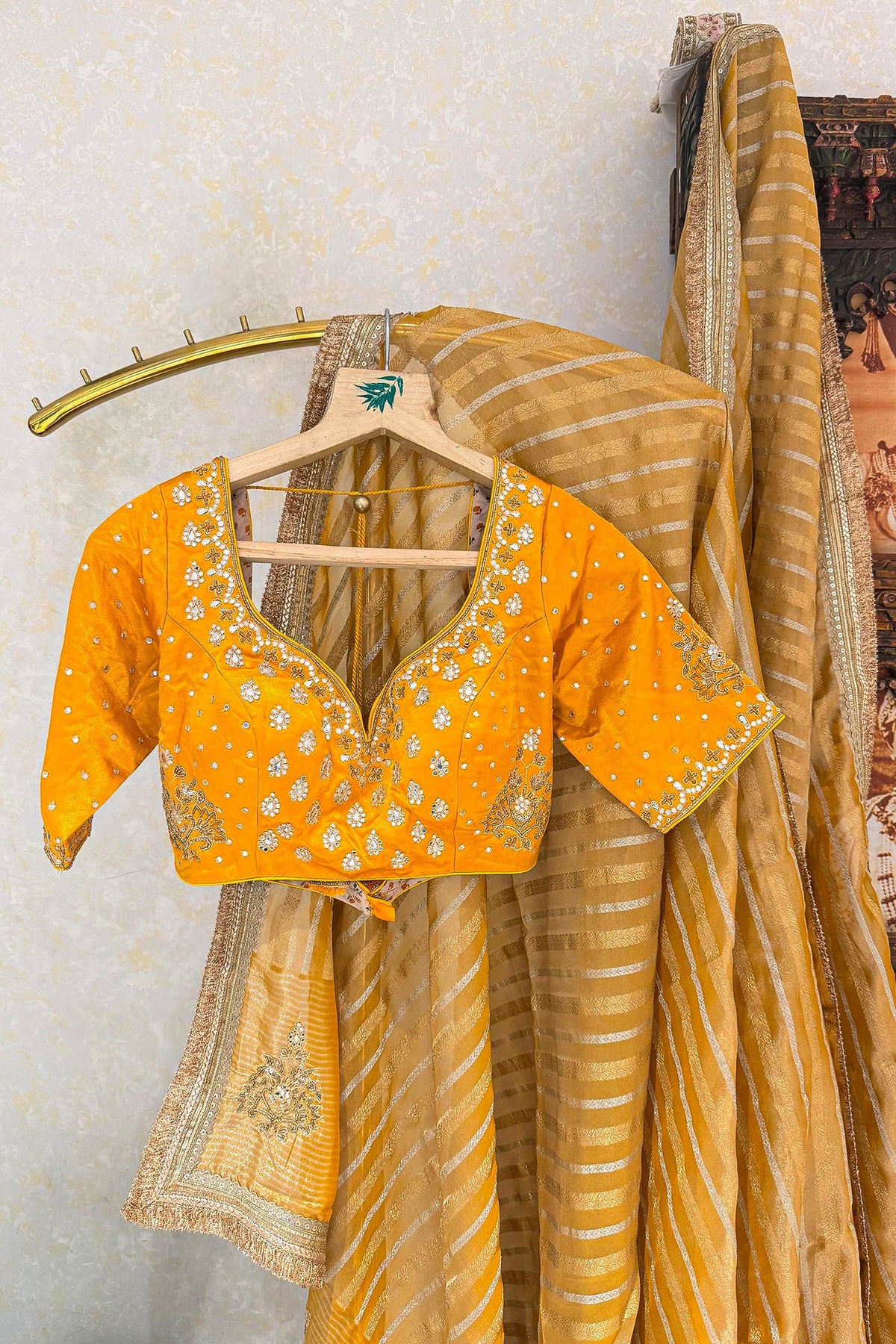 Yellow Tissue Woven Saree with Lace Work - yellow lace saree