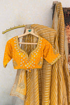 Yellow Tissue Woven Saree with Lace Work - yellow lace saree