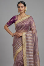 Purple Tissue Woven Saree with Lace Work - purple lace saree