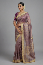 Purple Tissue Woven Saree with Lace Work - purple lace saree