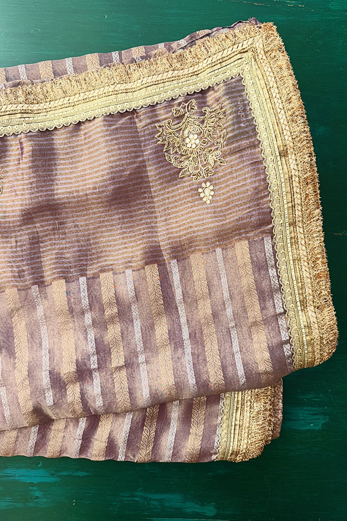 Purple Tissue Woven Saree with Lace Work - purple lace saree
