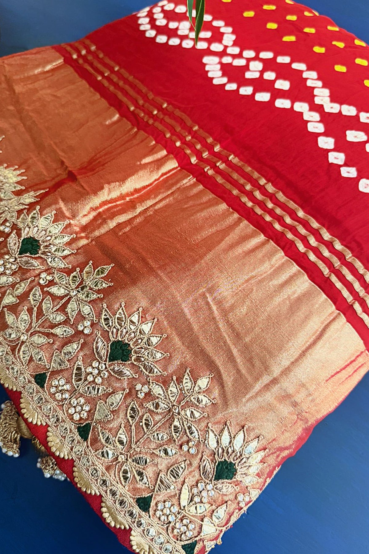 Maroon Cotton Silk Bandhej Saree with Embroidered Border - red silk saree bandhej