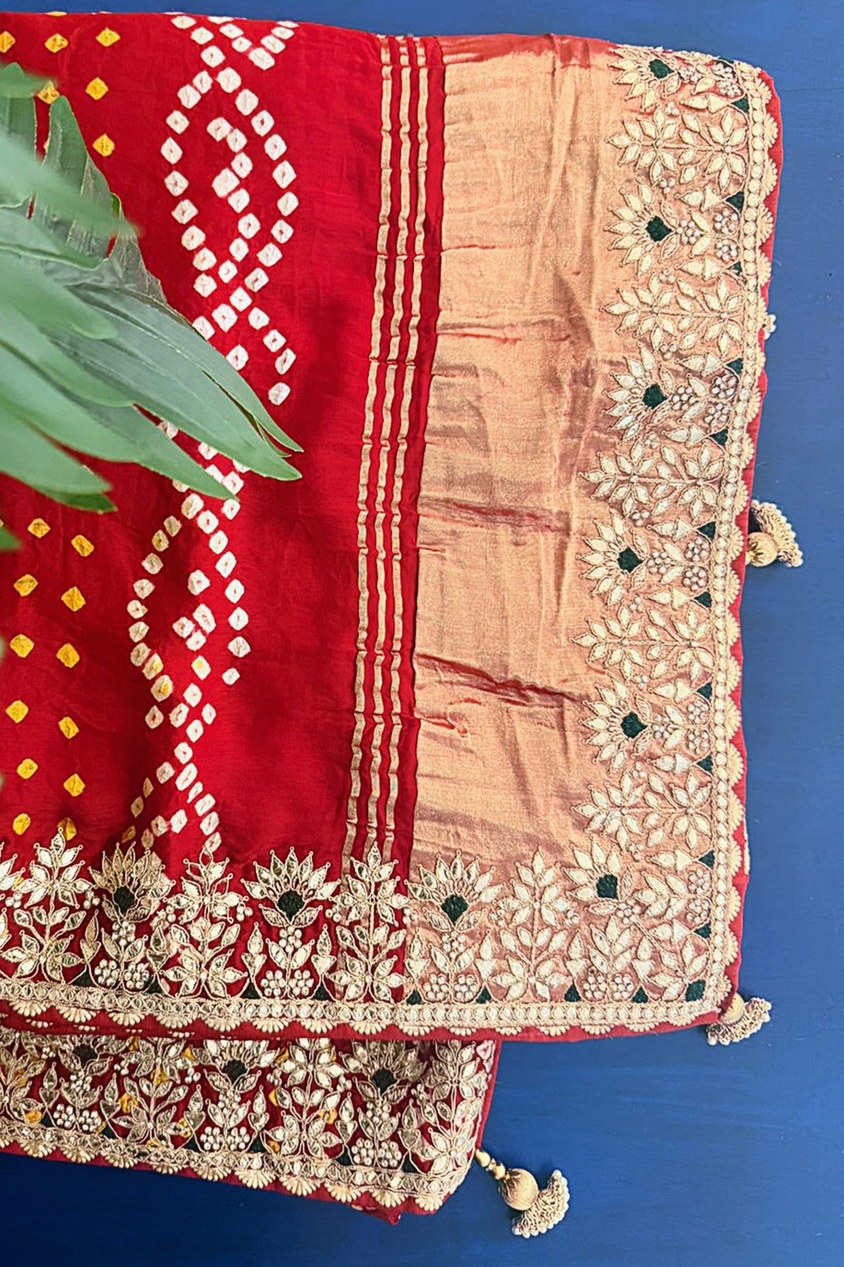 Maroon Cotton Silk Bandhej Saree with Embroidered Border - red silk saree bandhej