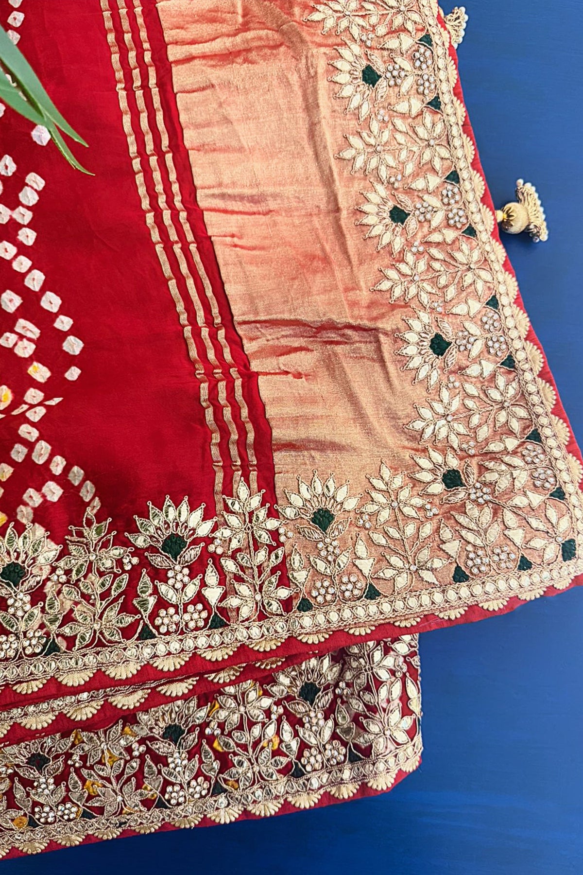Maroon Cotton Silk Bandhej Saree with Embroidered Border - red silk saree bandhej