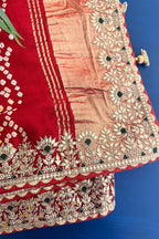 Maroon Cotton Silk Bandhej Saree with Embroidered Border - red silk saree bandhej
