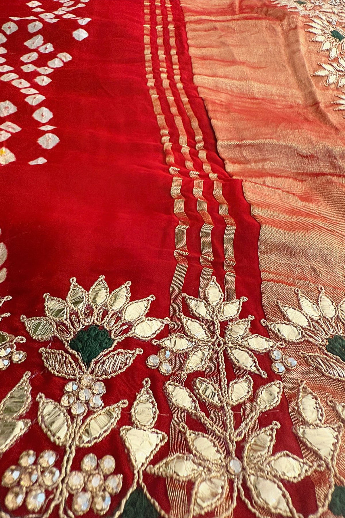 Maroon Cotton Silk Bandhej Saree with Embroidered Border - red silk saree bandhej