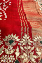 Maroon Cotton Silk Bandhej Saree with Embroidered Border - red silk saree bandhej