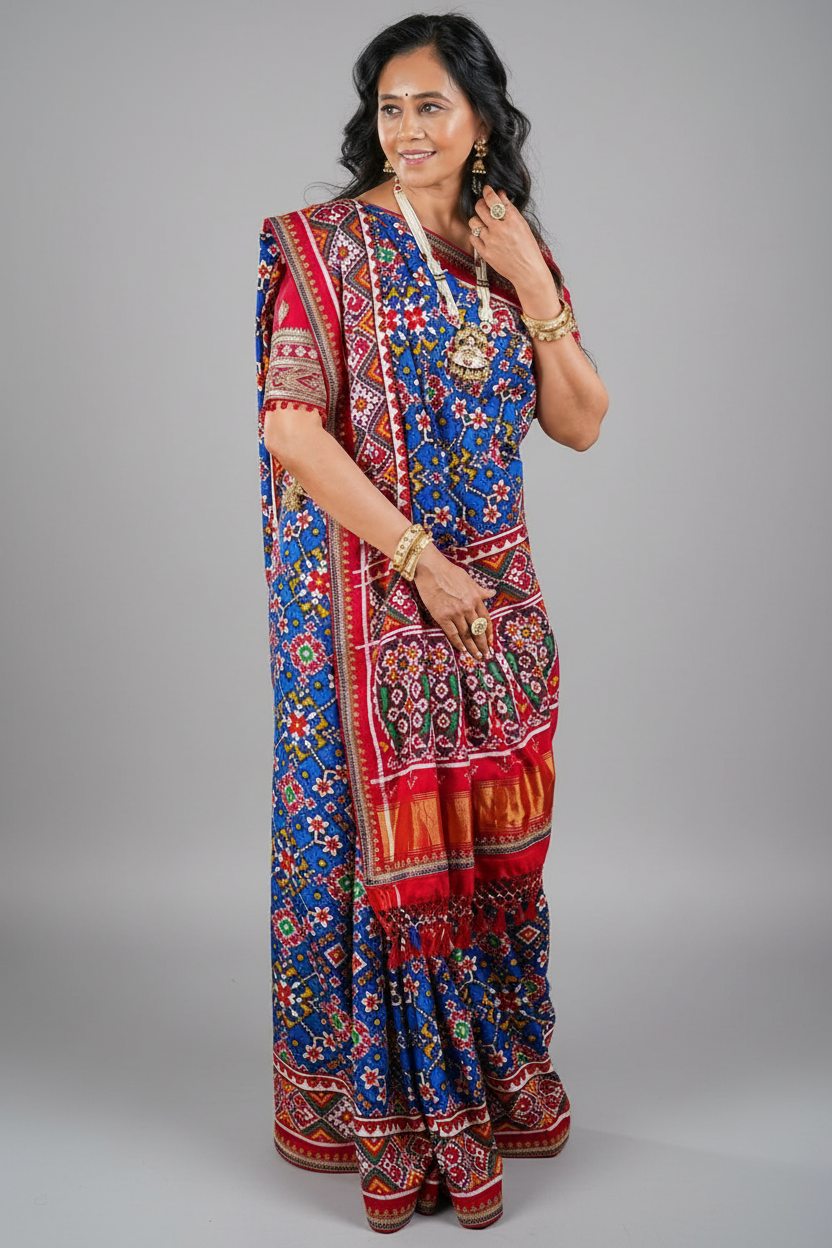 Blue Silk Traditional Patola Saree - blue silk saree patola