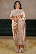 Golden Tissue Designer Saree with Handworked Scallop Border - gold saree