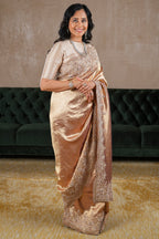 Golden Tissue Designer Saree with Handworked Scallop Border - gold saree