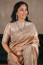 Golden Tissue Designer Saree with Handworked Scallop Border - gold saree