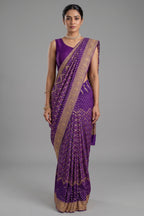 Purple Georgette Traditional Bandhej Saree with Cutdana and Bead Work - purple georgette saree bandhej