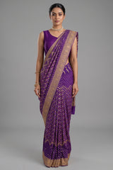 Purple Georgette Traditional Bandhej Saree with Cutdana and Bead Work - purple georgette saree bandhej