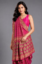 Pink Georgette Traditional Bandhej Saree with Cutdana and Bead Work - pink georgette saree bandhej