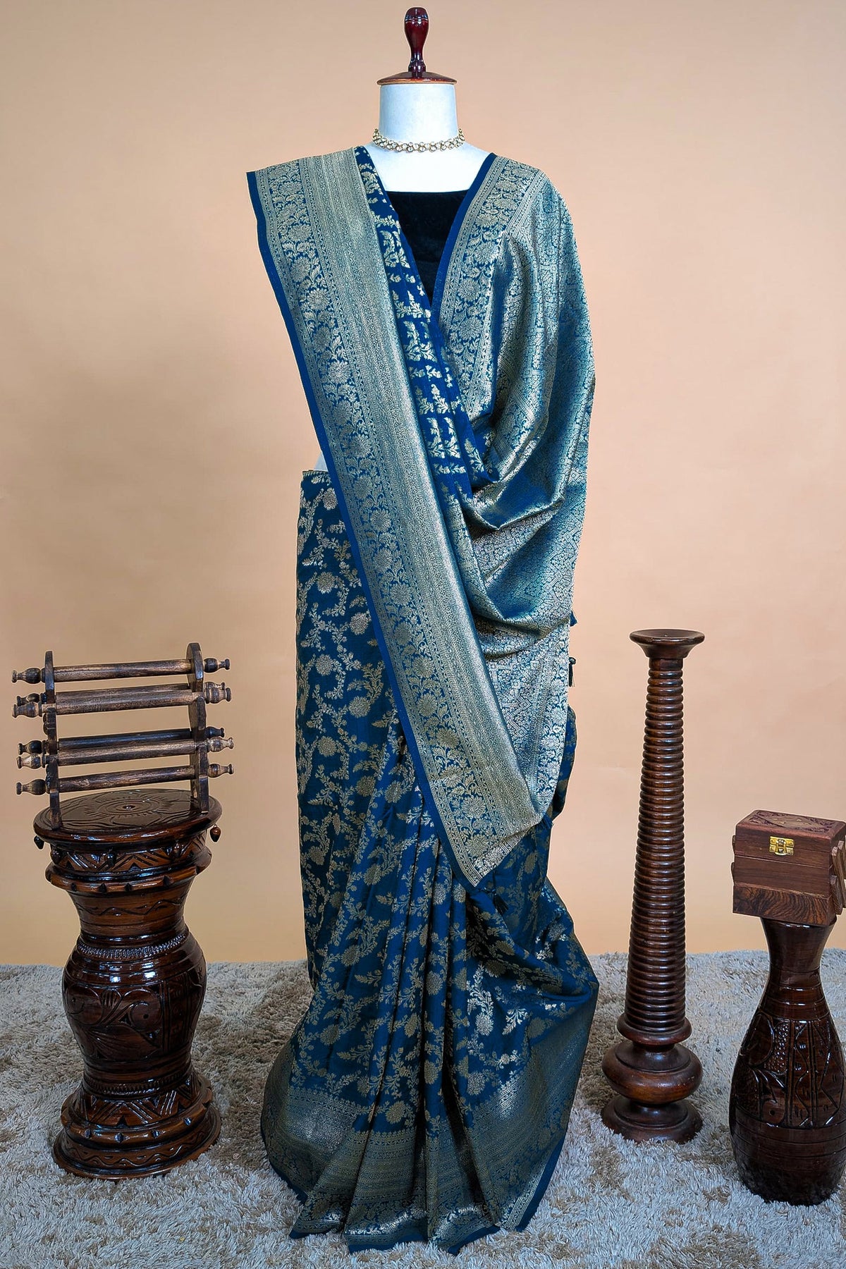 Blue Art Silk Banarasi Woven Saree