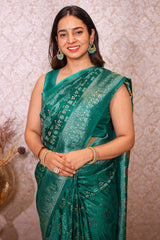 Teal Blue Modal Silk Banarasi Woven Saree