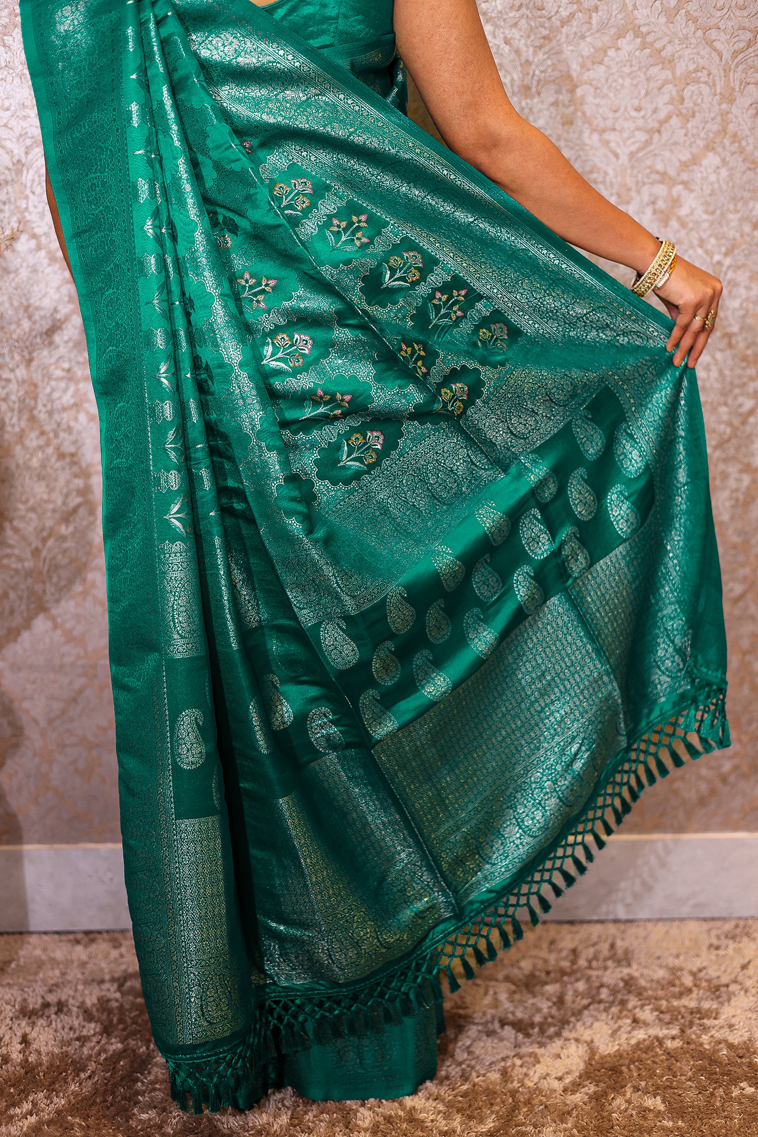 Teal Blue Modal Silk Banarasi Woven Saree