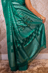 Teal Blue Modal Silk Banarasi Woven Saree