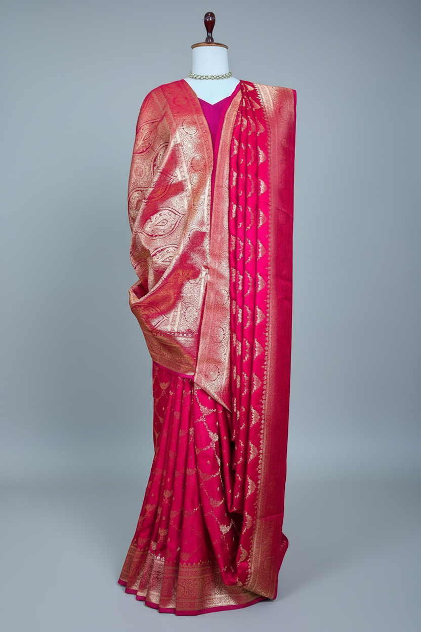 Rani Pink Modal Silk Banarasi Woven Saree