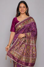 Purple Silk Traditional Woven Patola Saree with Cutdana and Beads Work - purple silk saree patola